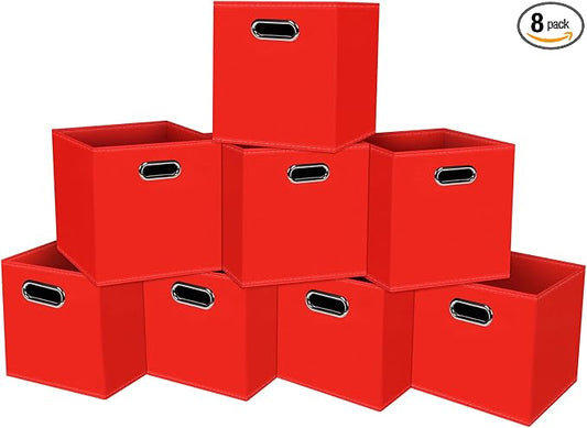STOREONE Fabric Storage Bins Cubes Baskets Containers-(11X11X11) with Dual Handles for Shelf Closet, Nursery Home ， Bedroom Organizers, Foldable Set of 8 (Red) by STOREONE