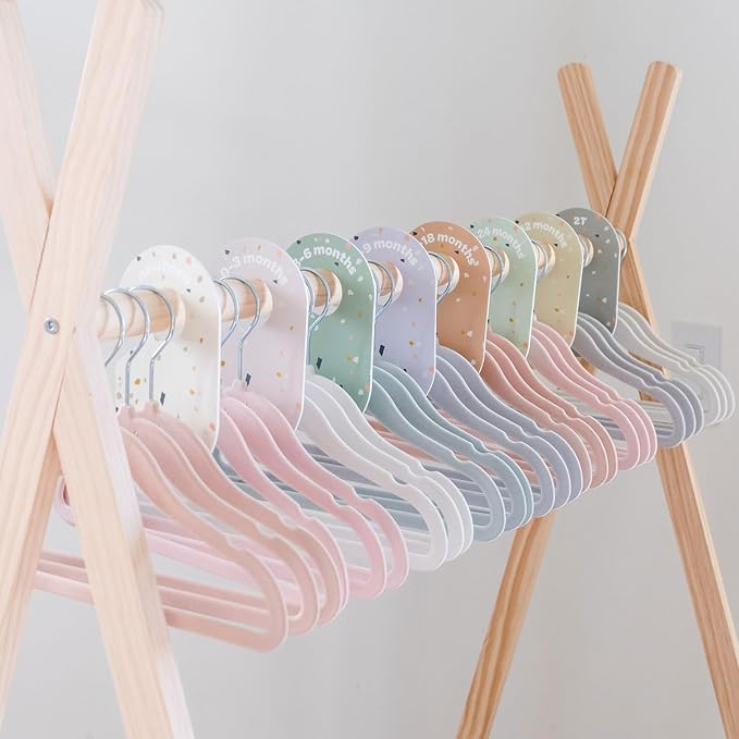 3 Sprouts Velvet Baby Hangers, Non Slip Slim, Pink, 30 Pack | Non-slip velvet, Notched shoulders, 360-degree swivel hook, 11.75 x 8 in, Infant and toddler clothes, Soft colors for nursery - Image 6