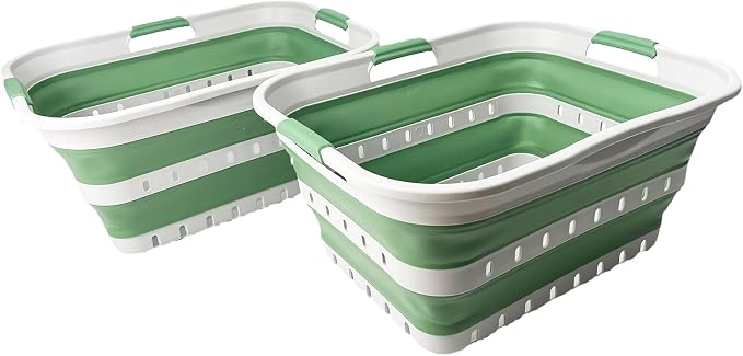 SAMMART 42 (11 Gallons) Collapsible Plastic Laundry Basket, Foldable Pop Up Storage Container/Organizer, Space Saving Hamper, Portable Bin for Dorm Room Bathroom (2, Grey/Dark Sea Green) by SAMMART