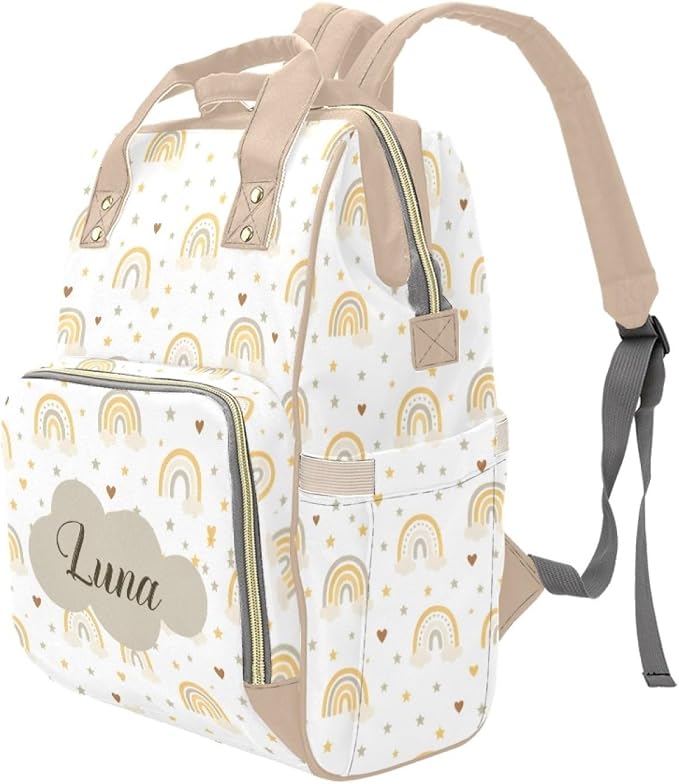 Custom Name Diaper Bag Backpack – Boho Rainbow Personalized Baby Nappy Bag with Insulated Bottle Holders – Waterproof Large Capacity Travel Backpack Gift for Parents - Image 2