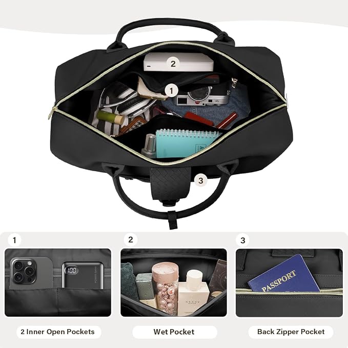 Leather Weekender Bags for Women, Travel Duffel Bag PU Overnight Bag Carry On Tote Bag with Shoe Compartment Wet Pocket - Image 2