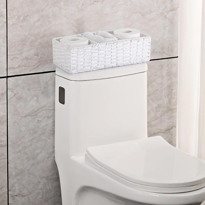 3 Section Wicker Storage Basket, White Wicker Baskets for Storage, Toilet Tank Basket, Small Baskets for Organizing for Shelves, 2-Pack - Image 3