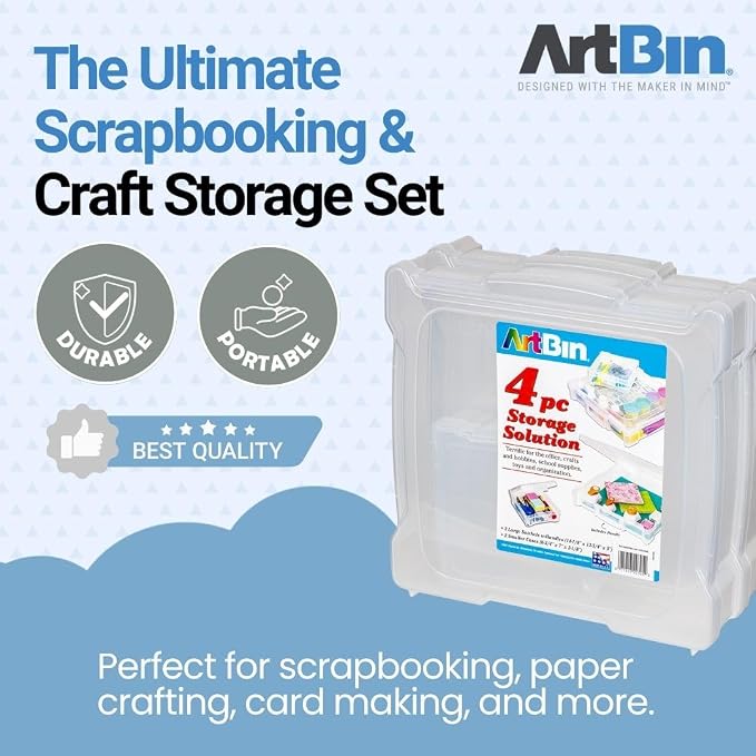 ArtBin 4-Piece Scrapbook Storage Set, Two 12x12 and Two 6x6 Boxes | Set of 4: Two 12x12 Boxes and Two 6x6 Boxes, Carry Handles, Stackable, Durable Craft Storage - Image 3