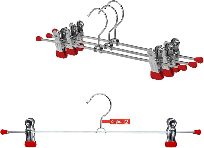 Mawa by Reston Lloyd Non-Slip Space-Saving Clothes Hanger for Pants & Skirts with Two Clips, Style K/40D, Set of 10, 15 3/4"L, Red - Image 2