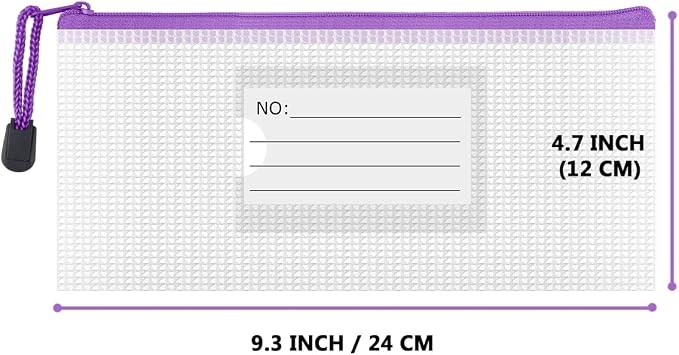 BOPART 24pcs Small Mesh Zipper Pouch 9.3x4.7 Inches Mesh Pouch Bags, Small Mesh Bag with Label Pocket for Office Supplies, Plastic Zip Bill Bags for Home Travel Storage & Organizing - Image 2