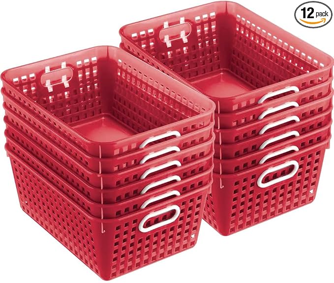 Really Good Stuff Large Plastic Book Baskets, 13.25" by 10" by 5.5"-12-Pack | Red, Classroom Library Organizer, Storage, Multi-Purpose Organizer Basket by ReallyGoodStuff