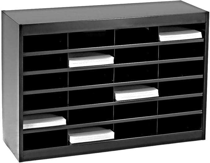 Safco E-Z Stor Literature Organizer, 24 Compartments, Office and Classroom Commercial Grade Steel Mailbox Mail Sorter, Heavy Duty Construction, Black by SafcoProducts