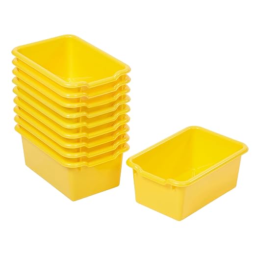 ECR4Kids Scoop Front Storage Bins, Multipurpose Organization, Yellow, 10-Piece | Durable plastic, GREENGUARD Gold Certified, 1.2 gallon capacity, lightweight & nestable, built-in handle, classroom/home use by ECR4Kids