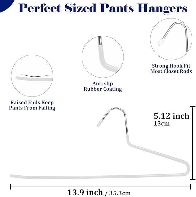 50 Pack Open Ended Pants Hangers with Non Slip Design,Suitable for Trousers,Jeans,Towels for Closet Space Saving,Durable Metal Material with Rubber Coating (White) - Image 2