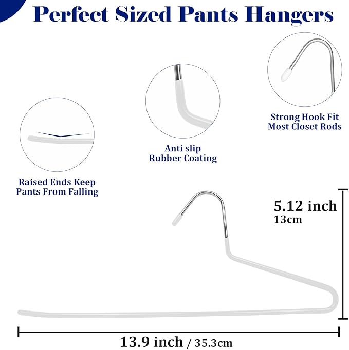 20 Pack Open Ended Pants Hangers with Non Slip Design,Suitable for Trousers,Jeans,Towels for Closet Space Saving,Durable Metal Material with Rubber Coating (White) - Image 2