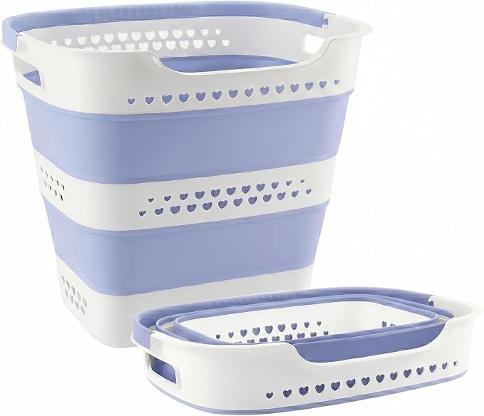 Collapsible Plastic Laundry Basket Hamper with Handles, Foldable Pop Up Storage Container Organizer for Washing Storage, Blue by Unknown