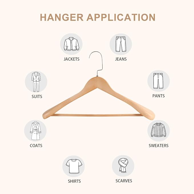 Wooden Suit Hangers with Non Slip Pants Bar, Natural Wood, 2-Pack, 16" | Wood Extra-Wide Shoulder Hangers, Flat-Head Hook Hangers for Suits, Coats, Jackets, Shirts, Pants, and Heavy Clothes - Image 8