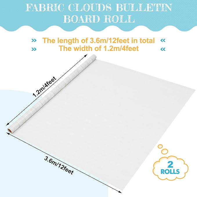 Kolldenn 2 Rolls White Wood Fabric Bulletin Board Paper Roll 4 x 12 ft Extra Large Non Woven Waterproof Roll Fade Resistant for DIY Craft Drawing Painting Classroom Decor - Image 2