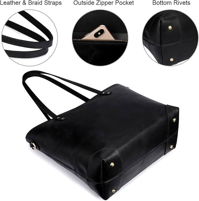 S-ZONE Vintage Genuine Leather Shoulder Bag Work Totes for Women Large | Top Grain Leather, Purse Handbag, Fits Laptop Documents, Luggage Sleeve, Multi Pockets, Work Travel Everyday - Image 6
