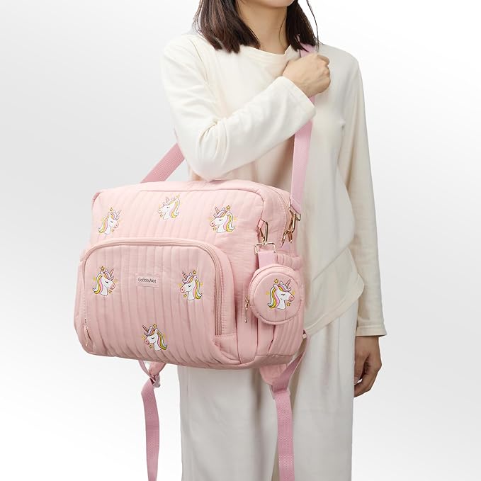 Diaper Bag Backpack with Changing Pad - Travel Baby Bag, Insulated Bottle Pockets, Stroller Straps (Medium - Pink Unicorns) - Image 5