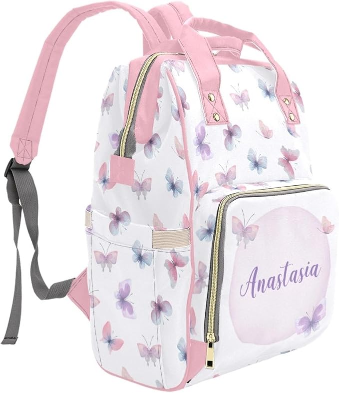Custom Colorful Butterfly Baby Backpack – Personalized Diaper Bag with Name, Waterproof Large Capacity Nappy Bag with Insulated Pockets – Ideal Shower Gift for Moms & Dads - Image 3