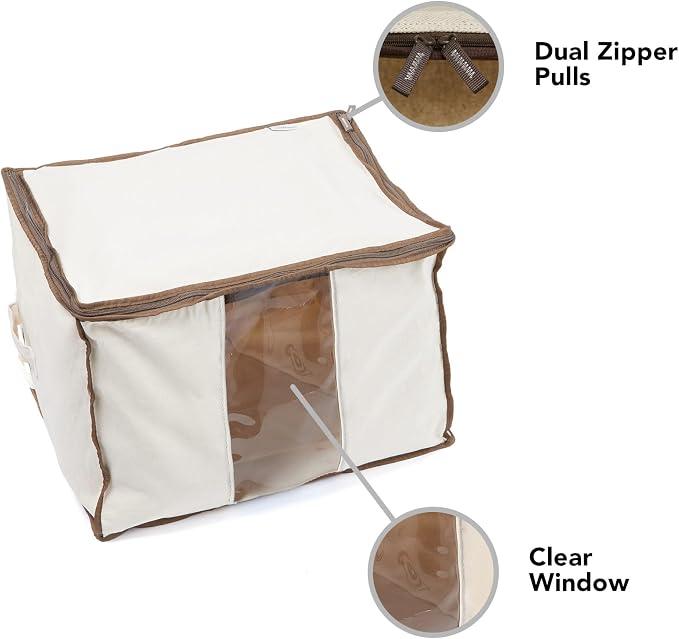 Covermates Canvas Storage Bag for Blankets, 29" W x 17" D x 16" H, Natural | label window, zipper closure, carrying handles, 3-year warranty - Image 4