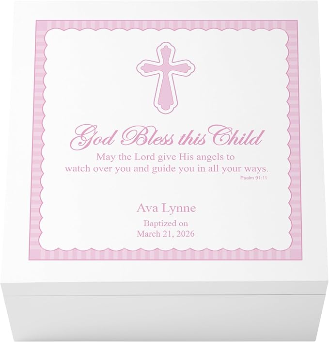 Let's Make Memories Personalized Keepsake Box for Blessed Child - Memories Box - Baptism - Confirmation - Memento Storage - For Girls - 6" Hx12 Sq - God Bless - Pink by LetsMakeMemories