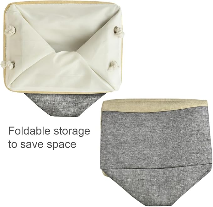 Storage Basket for Organizing - Fabric Large Cubes 3 Pack 16x12x12 inch Baskets, Cube Storage Bin for Shelves Organizer Closet Cloth Gift Toy (Gold & Grey) - Image 7