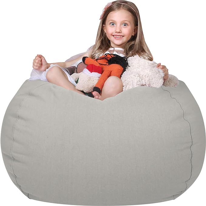WEKAPO Stuffed Animal Storage Bean Bag Chair Cover for Kids | Stuffable Zipper Beanbag for Organizing Children Plush Toys Large Premium Cotton Canvas (Solid Grey, X-Large) by Wekapo