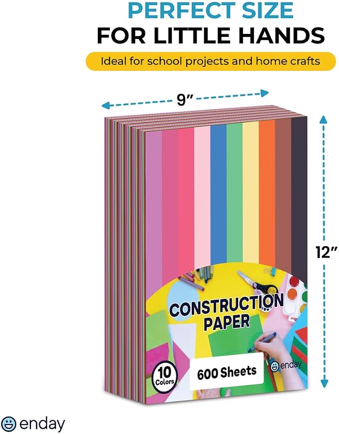 Construction Paper Assorted Colors, 10 Bright Colors, 9”x12” Bulk Craft Paper, Standard Weight Construction Paper, Color Paper for Kids Arts & Crafts and School Projects, by Enday - Image 3