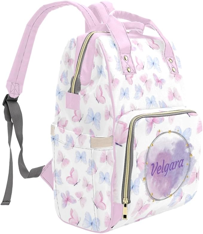 Custom Colorful Butterfly Diaper Bag for Women, Personalized Name Multifunction Nylon Nursing Mommy Daypack with Large Capacity for Travel, Birthday Mother Gift - Image 3