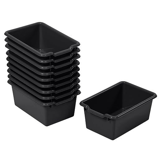 ECR4Kids Scoop Front Storage Bins, Multipurpose Organization, Black, 10-Piece | Durable plastic, GREENGUARD Gold Certified, 1.2 gallon capacity, lightweight & nestable, built-in handle, classroom/home use by ECR4Kids