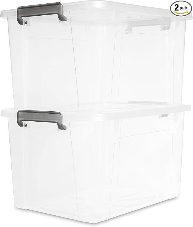 Citylife 44.4 QT Plastic Storage Bins with Latching Lids Stackable Storage Containers for Organizing Large Clear Storage Box for Garage, Closet, Classroom, Kitchen, 2 Packs by CITYLIFEHomeOrganization