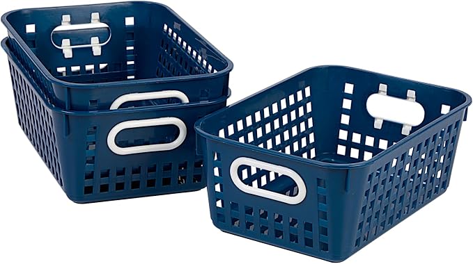 Really Good Stuff Medium Plastic Book Baskets, 11" x 7.5" x 4.5", 6-Pack | Navy, Versatile Storage Solution for Classroom, Home & Office, Storage, Multi-Purpose - Image 4