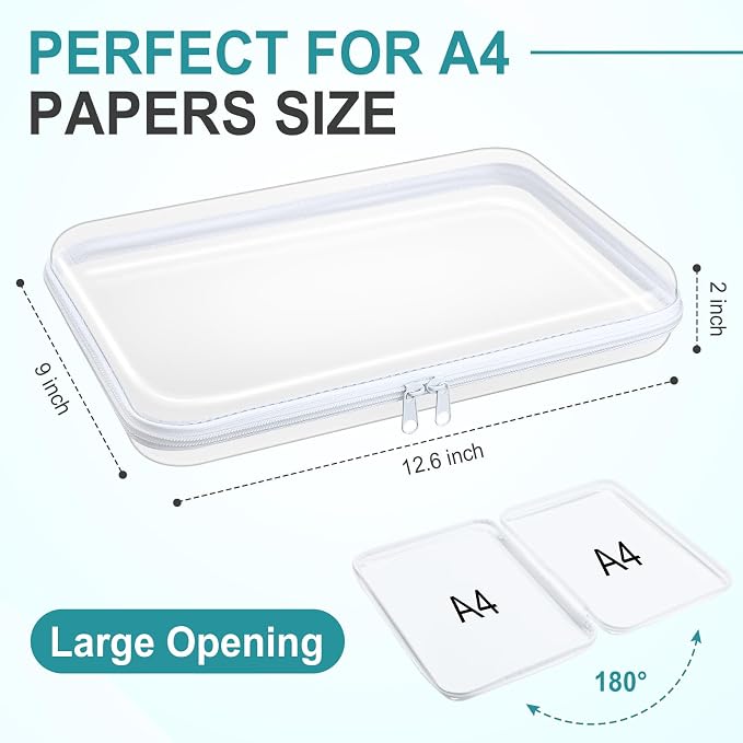 Sanwuta 6 Clear Hard Zipper Case,White,12.6 X 9 X 2 Inch | Pencil Case Pouches ,Makeup Bag,Plastic Toiletry Diaper Bag ,Travel Toy Storage,Waterproof Organizer Bins - Image 2
