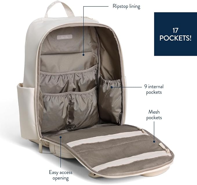 Itzy Ritzy Utility Diaper Bag Backpack, 17 Pockets w/Changing Pad (Cream) | Travel-Ready Diaper Backpack with 2 Insulated Bottle Holders, Laptop Compartment, Trolley Sleeve, Straps, and Changing Pad - Image 4