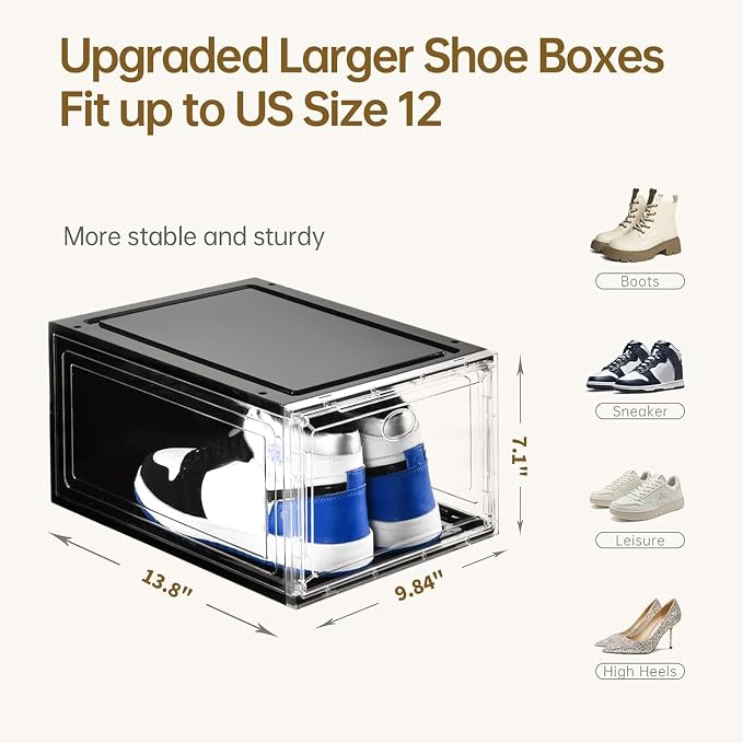 10 Pack Shoe Storage, Stackable Shoe Organizer, Clear Shoe Boxes for Closet | Plastic Shoe Containers with Magnetic Door, Sturdy Sneaker Storage Organizer, Shoe Cabinet Fit up to US Size 12 - Image 2