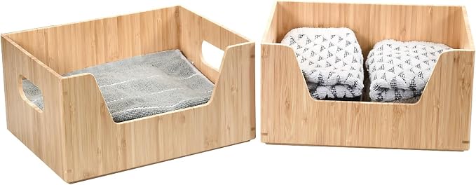 MobileVision Bamboo Stackable Open Front Storage Bin for Kitchen Pantry Cabinets Holds Potatoes, Onions, Packaged Goods, Boxed Meals & more, 12" x 9" X 6" - Image 5