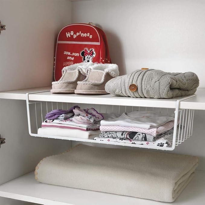 Modern Home Under Shelf Wire Storage Baskets – Hanging Organizer Rack for Cabinet, Pantry, or Closet – White Metal Basket for Kitchen, Towels, or Office – No Tools Required (Set of 2 19") - Image 3