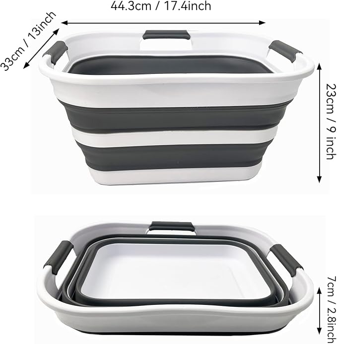 SAMMART Set of 2 Collapsible Plastic Laundry Basket/Organizer-Washing Tub-Foldable Pop Up Storage Container-Space Saving/Portable Hamper. Ideal for Home, Travel, Dorm & Camping (White/Steel Grey, 19L) - Image 5