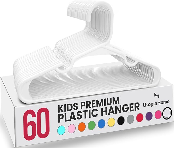 Utopia Home Kids Hangers 60 Pack – 11.5 Inch Baby Closet Hangers White | Plastic baby hangers | Fits children's & infant clothes | Gentle on delicate garments by UTOPIAHOME