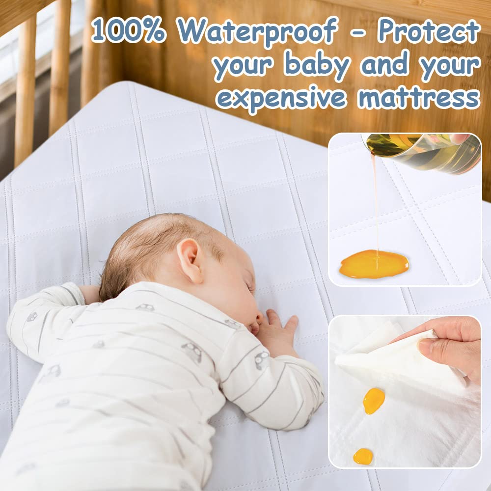 Yoofoss Waterproof Crib Mattress Protector 2 Pack, Quilted Crib Mattress Pad Cover Ultra Soft and Breathable, Machine Washable Toddler Mattress Protector for Standard Baby Crib Size 52''x28''
