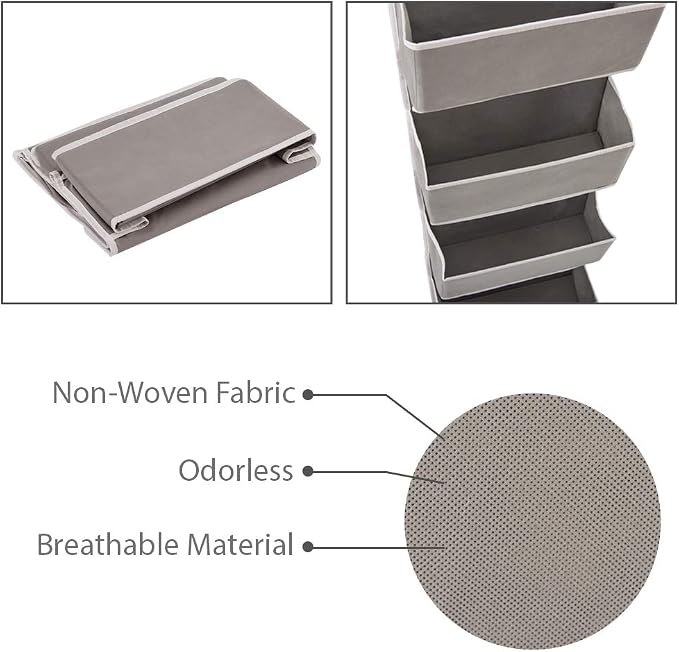 EZOWare Over The Door Organizer with 4 Pocket, Hanging Storage Organizer for Pantry Baby Nursery Bathroom Closet Dorm (Pack of 1, Gray) - Image 7
