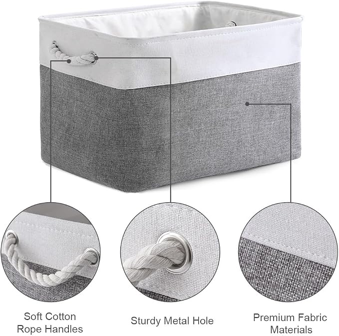 Organization and Storage Basket for Organizing - 3 Pack 16x12x12 inch Cube Storage Bin Fabric Storage Cubes for Organizer Cloth Gift Toy Closet (White & Grey) - Image 6