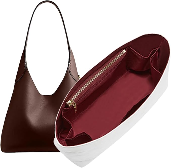 Tyvek Purse Organizer Insert for Coach Brooklyn 39 Shoulder Bag | Lightweight Waterproof Bag Insert, 9 Pockets Storage, Bottle Holder, YKK Zipper Pocket, Tote Handbag Dividers, White Merlot by OAIKOR