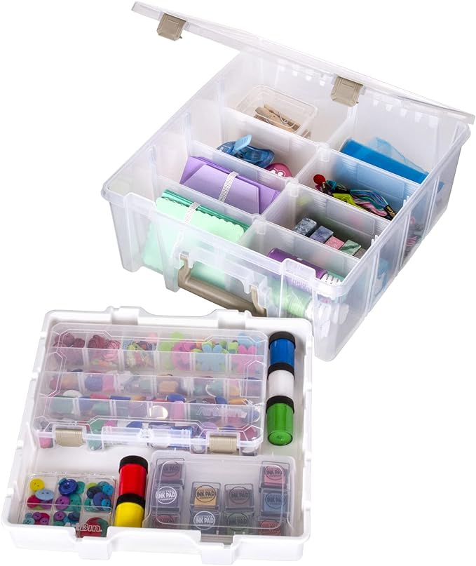 ArtBin 6899AZ Super Satchel Double Deep with Lift-Out Tray Storage Container, Portable Arts & Crafts Organizer with Removable Dividers, Clear - Image 4