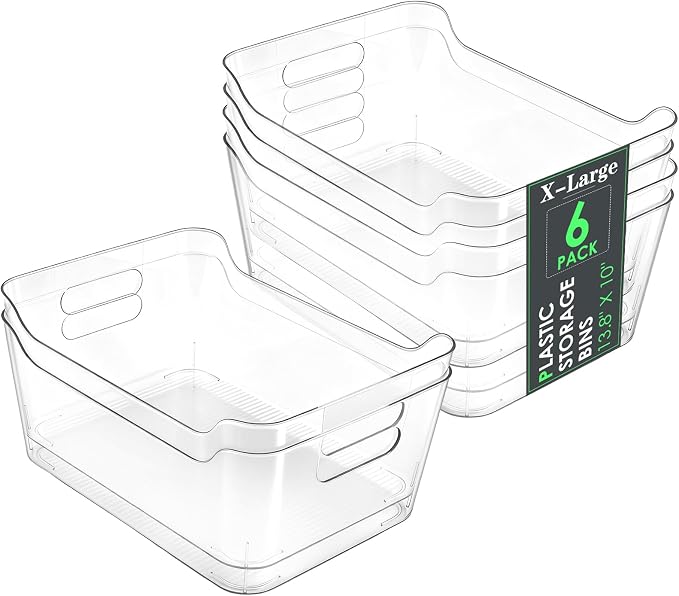 6 Set Storage Bins, Clear Plastic Organizers, with Handles | Clear Plastic Storage Containers, Multi-Use Organizers, for Home, Kitchen, Cabinet and Pantry by Cptoion