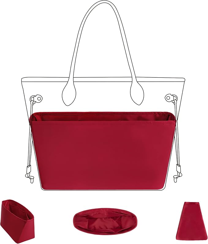 DGAZ Silk Purse Organizer Insert for Neverfullbag(Wine Red,MM) | Soft and Lightweight,Perfect Fit,Multi-pocket Storage,Bag Protector,Luxury Bag Care,Handmade,for Smooth Bag Organizer by DGAZ