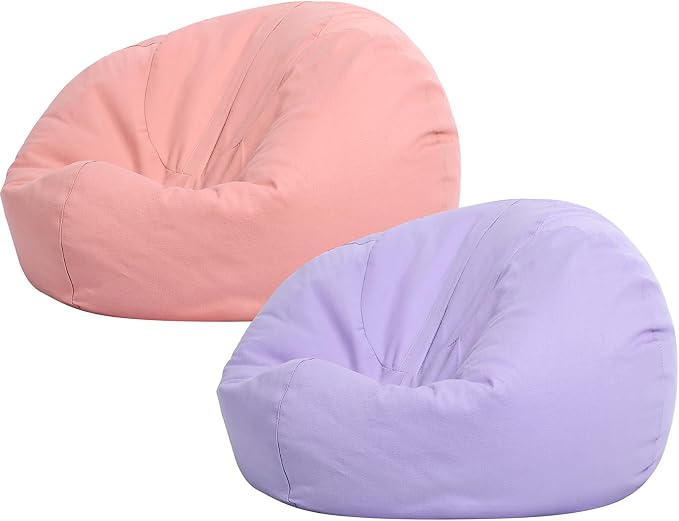 Sliner 2 Pcs Stuffed Storage Bean Bag Chair Cover for Kids Adults (No Filler) Stuffable Zipper Beanbag Cover for Organizing Plush Toys or Foam(31.5 * 31.5 * 15inch,Cotton,Pink and Purple) by Sliner