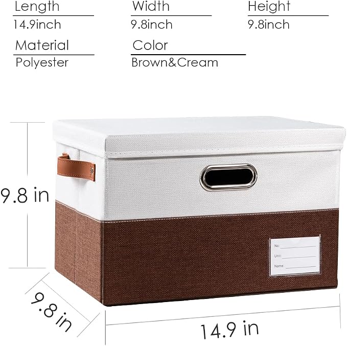 Foldable Storage Bins with Lids [3-Pack] Fabric Collapsible Storage Boxes Baskets Cubes Containers with Handles for Closet Living Room Bedroom (Brown & White 14.9x9.8x9.8'') - Image 5
