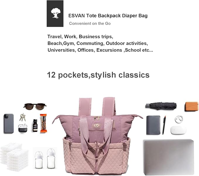 Diaper Tote Bag Totepack Backpack 2 in 1 for Women Multifunctional Large Capacity with Insulated Pockets Travel | Multifunctional - Image 5