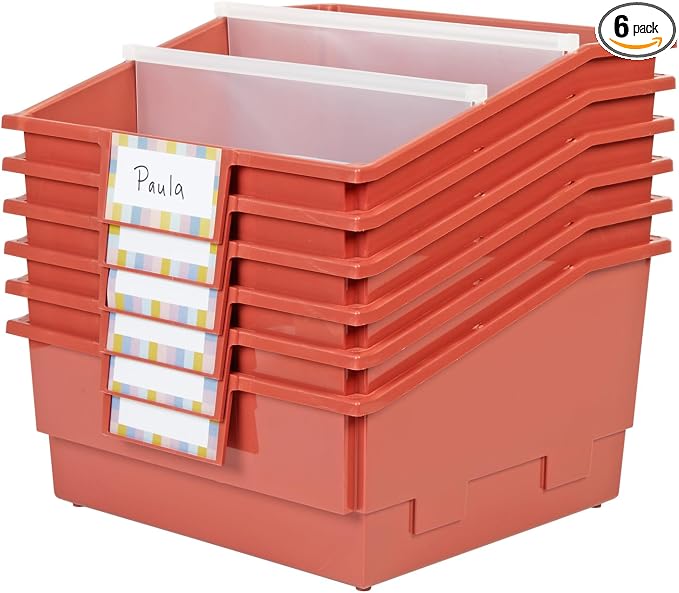 Really Good Stuff Picture Book Classroom Library Bins with Dividers, 6-Pack | Clay, 13.5 in W x 13.5 in D x 7.75 in by ReallyGoodStuff