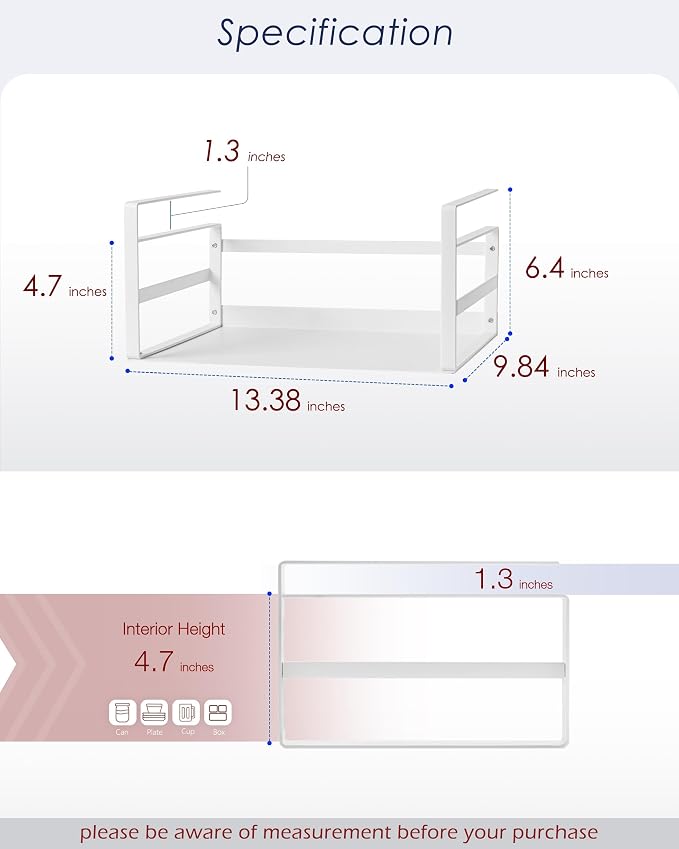 Nxconsu Under Shelf Basket 2 Pack, Cabinet Storage Organizer, 13.4" White | Solid Metal Bottom Holds Up to 30 lb with No Drilling for Kitchen Cupboard Pantry Bookshelf Closet Laundry and Bath - Image 2