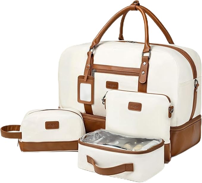4PCS Weekender Bags for Women Large Overnight Weekend Travel Duffel Bags | Travel Bag Carry-on Tote Hospital Bag with Shoe Compartment Crossbody Toiletry Bag for Travel Business Gym Water Resistant by Wogarl