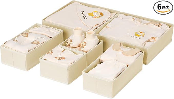 DIMJ Drawer Organizer Clothes 6 Pack - Foldable Baby Organizers and Storage & Dresser Organizer for Bedroom, Closet - Nursery Organization Dresser Dividers for underwear, Sock,Bra, Belt, Tie, Beige by DiMJ